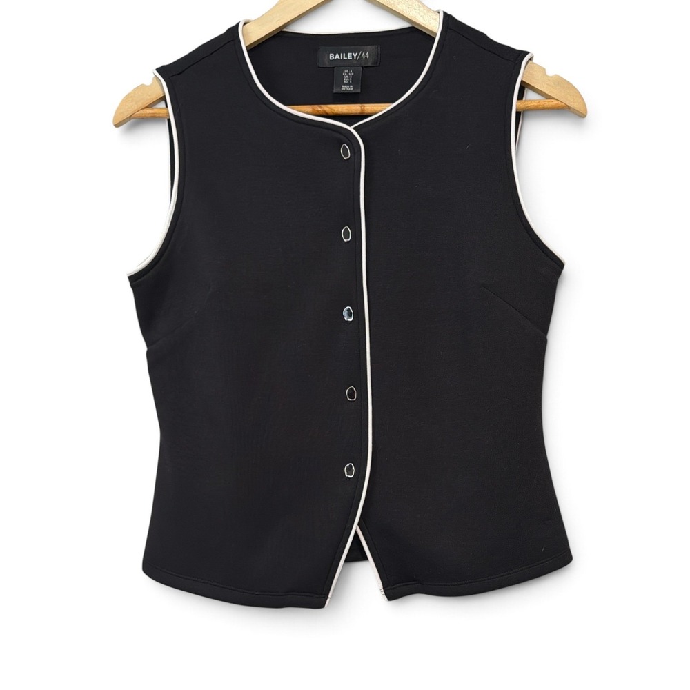 Bailey 44 Black White Contrast Piping Button Front Sleeveless Vest Top Small
